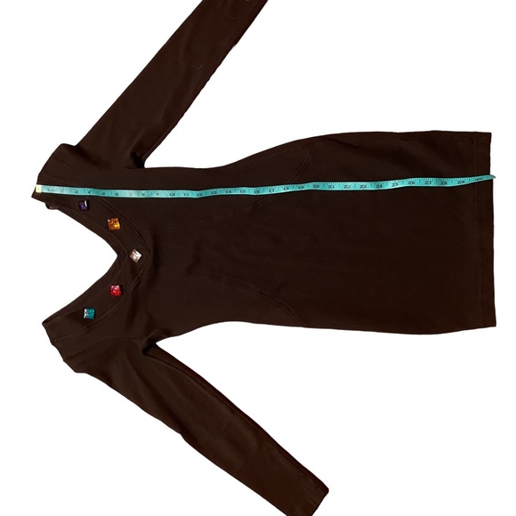 YES Clothing 80s Vintage Black Longsleeve Bodycon Faux crystal jeweled Neckline - Picture 9 of 10